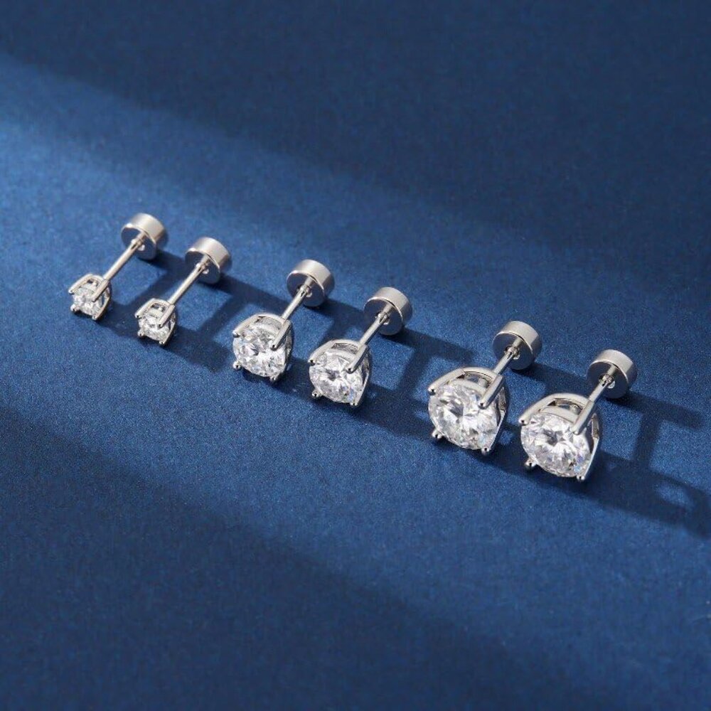 Moissanite Earrings 2ct Flat Back Stud Sterling S… - image 7